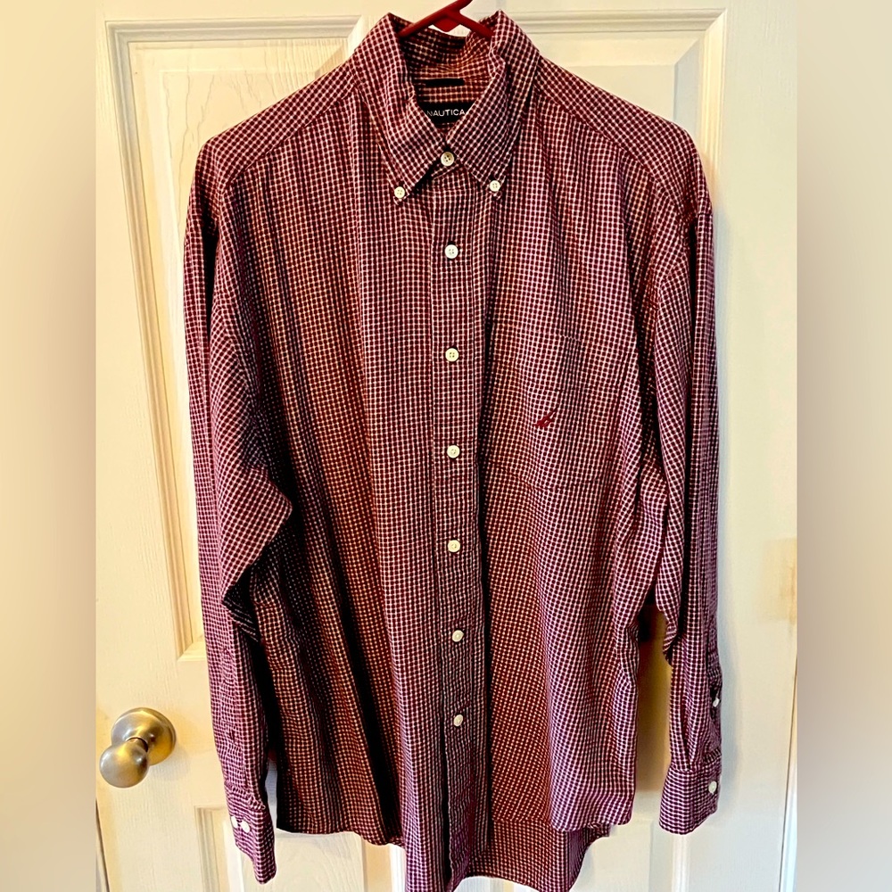 Nautica Casual Long Sleeve Maroon/White Shirt